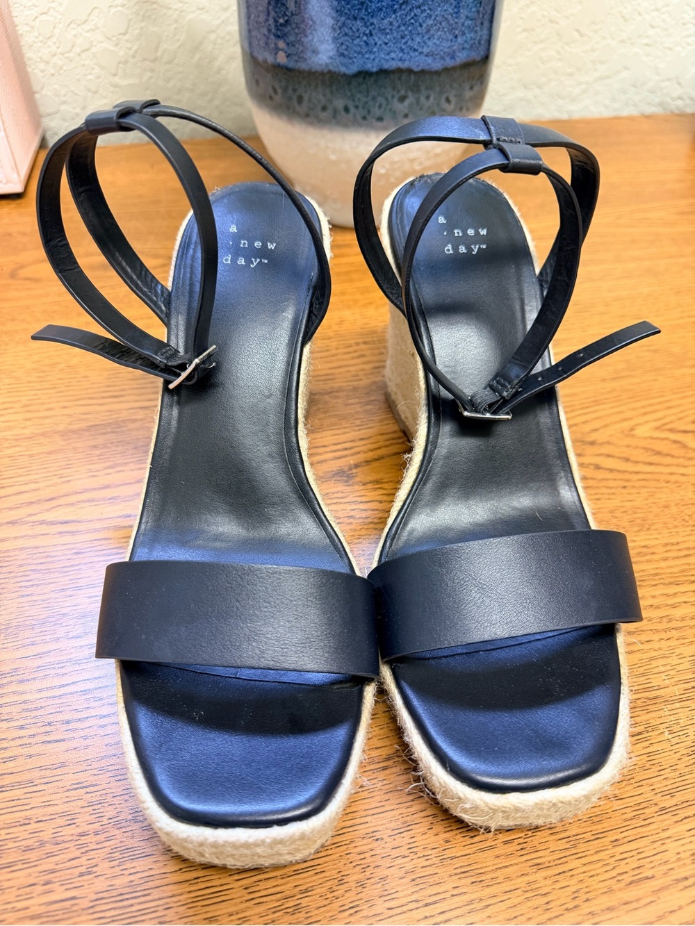 A New Day Black Espadrille Wedge Sandals
